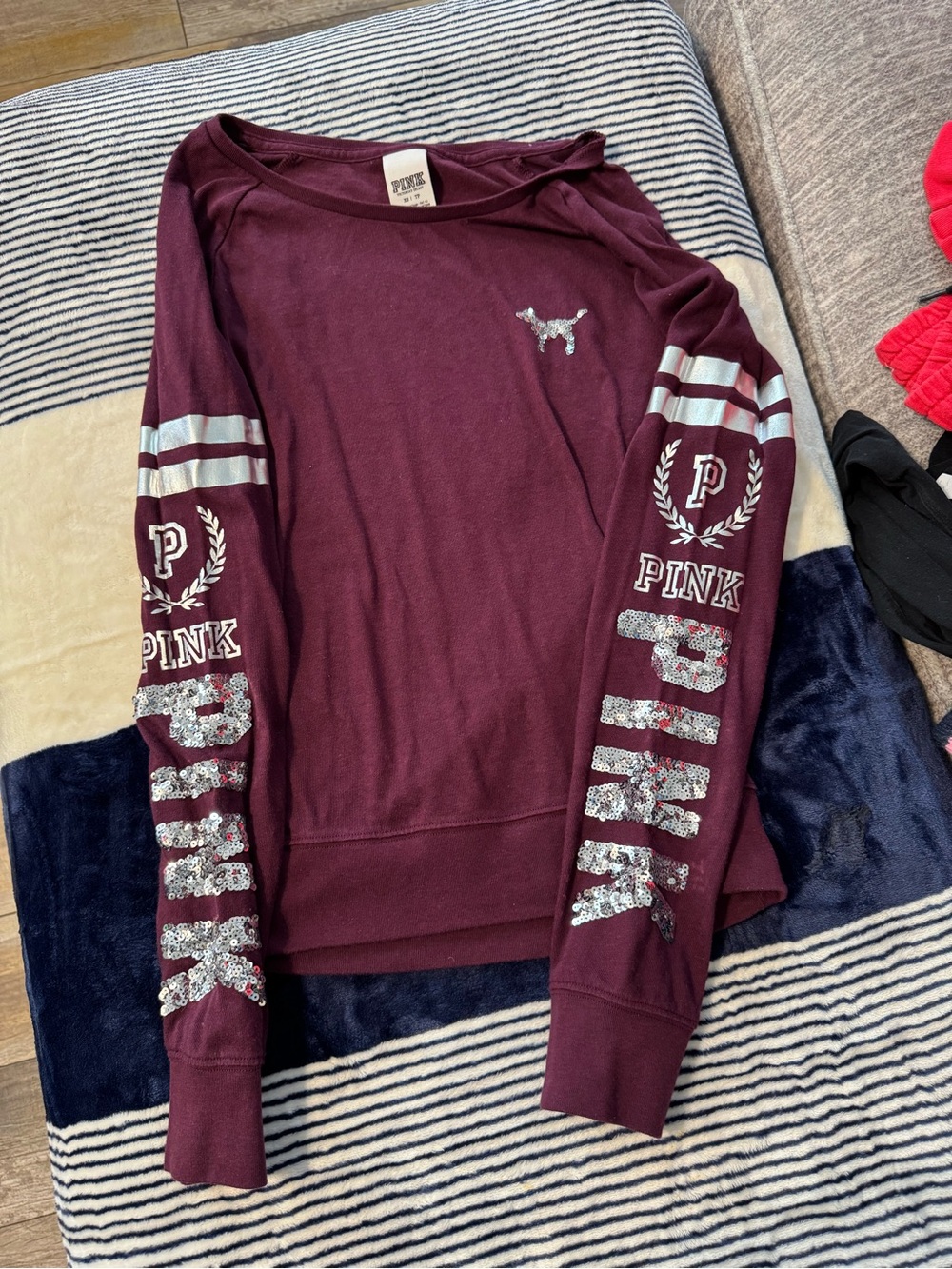 PINK Bling Victoria's Secret Burgundy Logo Sweatshirt